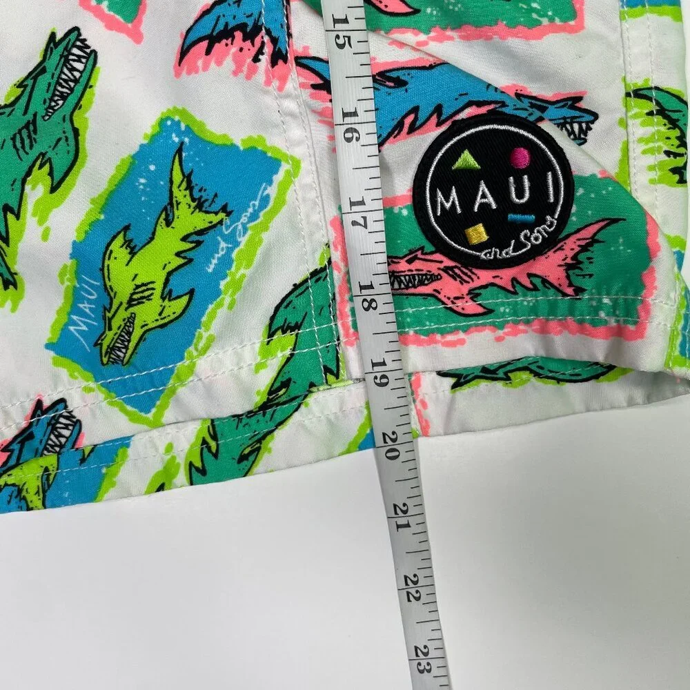 Maui and Sons Vintage 80s Neon Shark Board Shorts Size 32